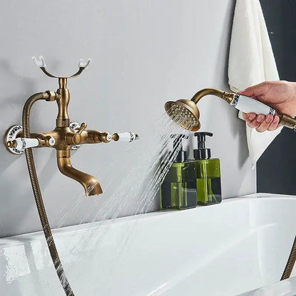 Antique brass & white dual handle bathtub faucet bathroom shower