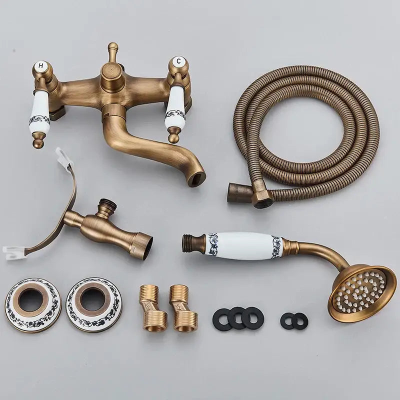 Antique brass & white dual handle bathtub faucet bathroom shower