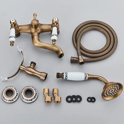 Antique brass & white dual handle bathtub faucet bathroom shower