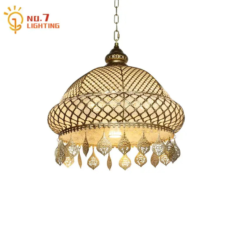 Antique brass woven mesh gold lustre iron pendant light dining room