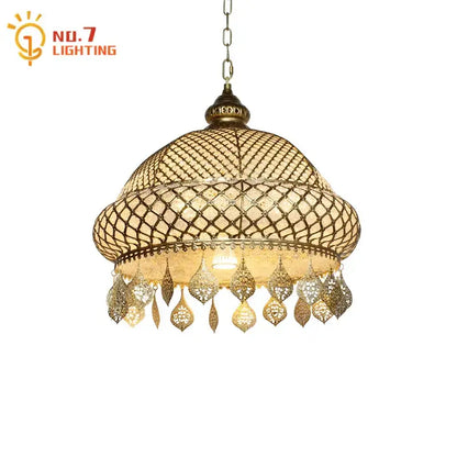 Antique brass woven mesh gold lustre iron pendant light dining room