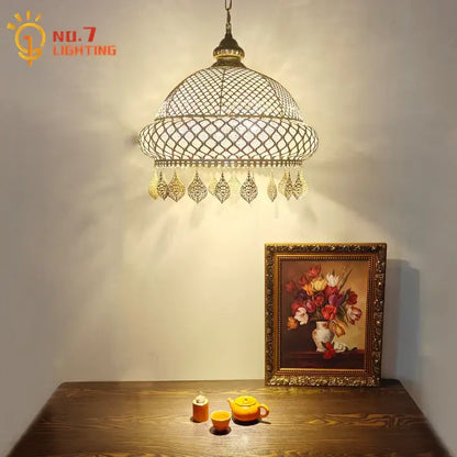 Antique brass woven mesh gold lustre iron pendant light dining room