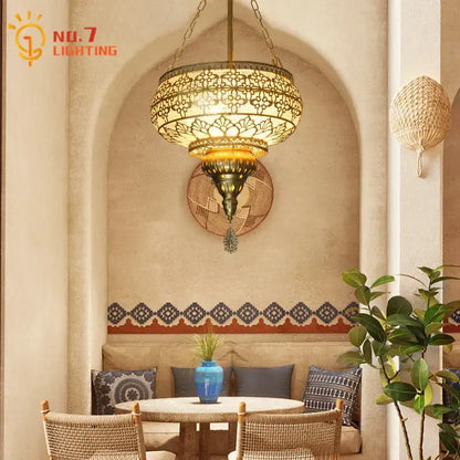Antique brass woven mesh gold lustre iron pendant light dining room