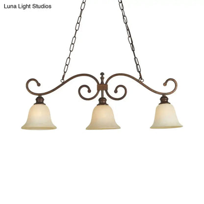 Antique bronze and white glass bell pendant light – dining room