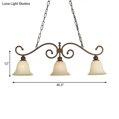 Antique bronze and white glass bell pendant light – dining room