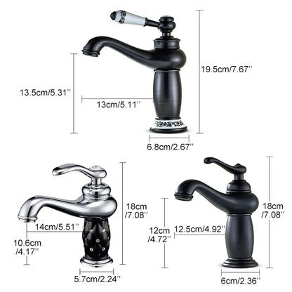 Antique bronze bathroom faucet with white ceramic ornate handle