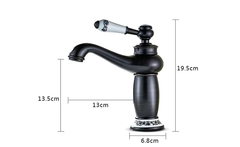 Antique bronze bathroom faucet with white ceramic ornate handle