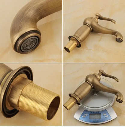 Antique bronze bathroom faucet with white ceramic ornate handle