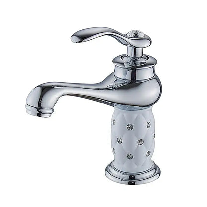 Antique bronze bathroom faucet with white ceramic ornate handle