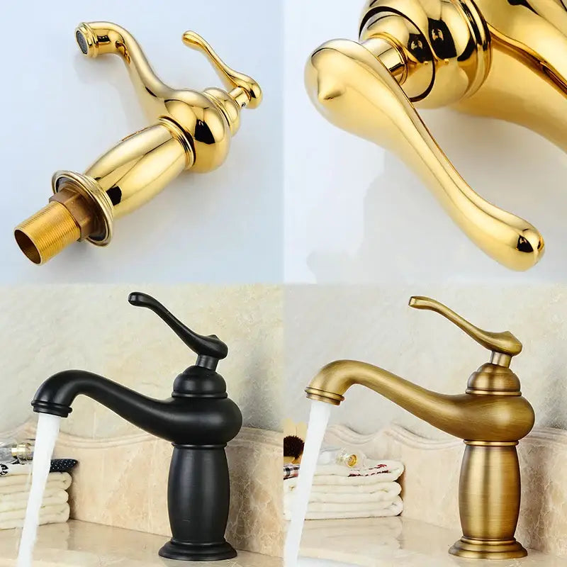 Antique bronze bathroom faucet with white ceramic ornate handle