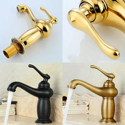 Antique bronze bathroom faucet with white ceramic ornate handle