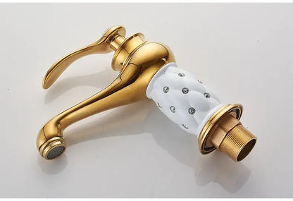 Antique bronze bathroom faucet with white ceramic ornate handle