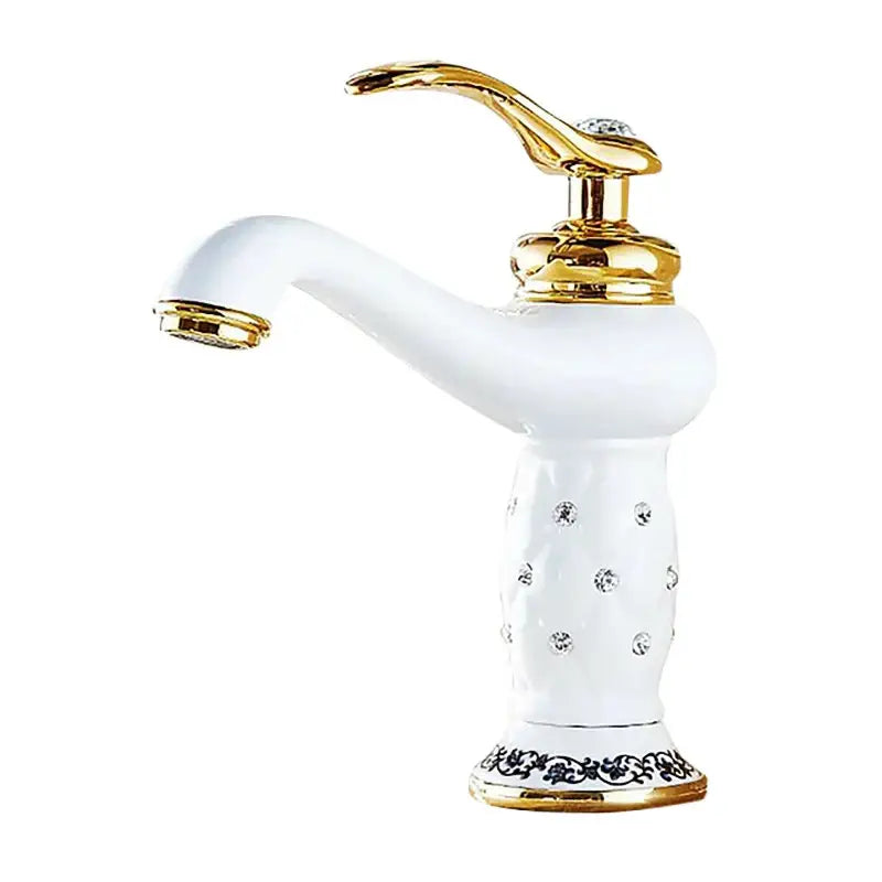 Antique bronze bathroom faucet with white ceramic ornate handle