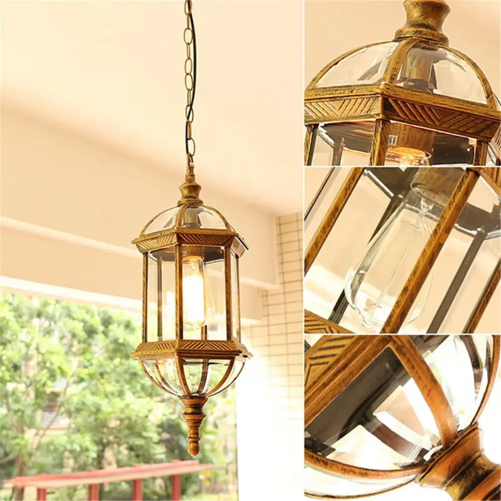 Antique bronze black outdoor hanging pendant light walkway lantern