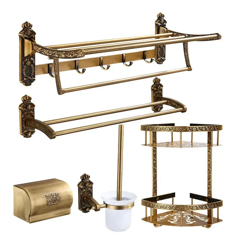 Antique bronze carved bath accessories set bathroom wall rack