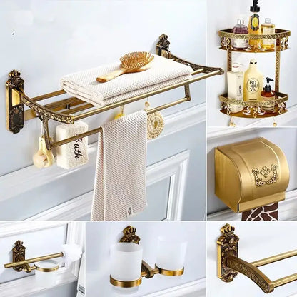 Antique bronze carved bath accessories set bathroom wall rack