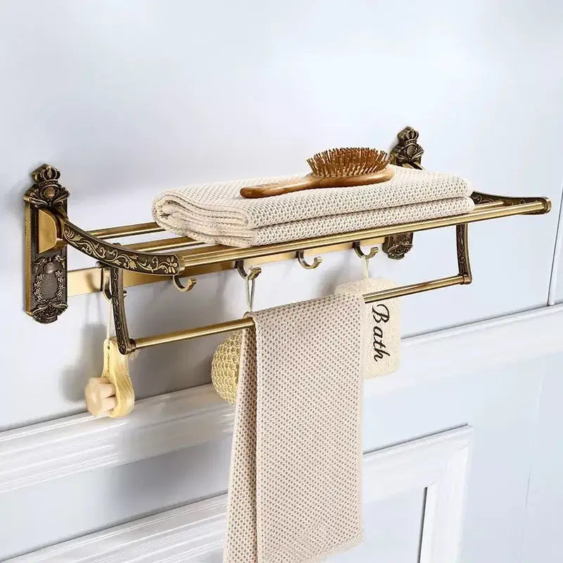 Antique bronze carved bath accessories set bathroom wall rack