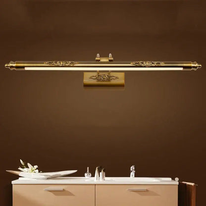 Antique bronze carved led vanity light bedroom floral wall lamp