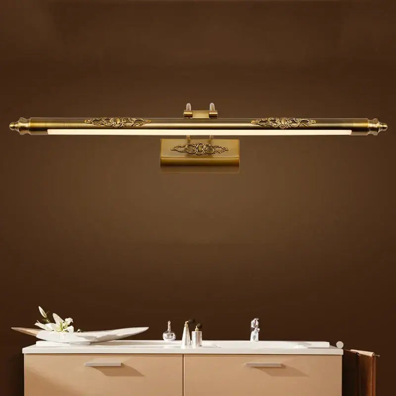 Antique bronze carved led vanity light bedroom floral wall lamp