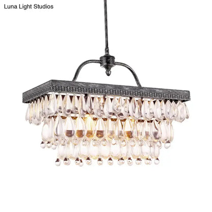 Antique bronze clear crystal rectangular chandelier dining room light