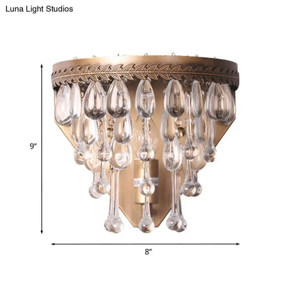 Antique bronze countryside crystal teardrop wall sconce bedroom light