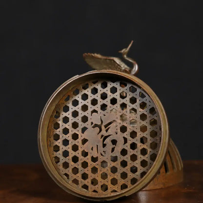 Antique bronze crane incense burner living room decor piece