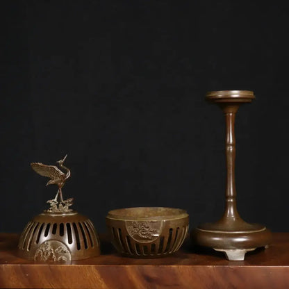 Antique bronze crane incense burner living room decor piece
