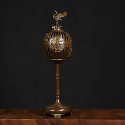 Antique bronze crane incense burner living room decor piece