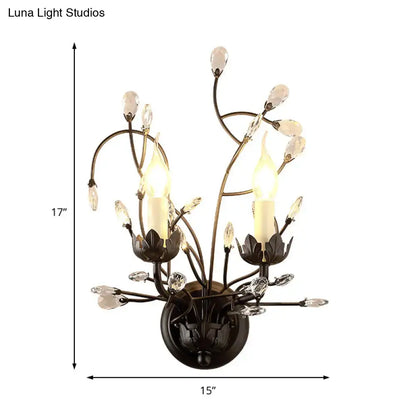 Antique bronze crystal accents wall light living room e12 e14