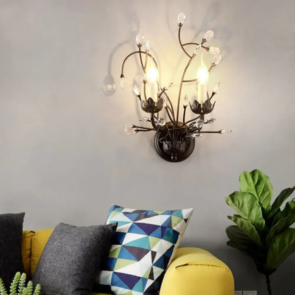 Antique bronze crystal accents wall light living room e12 e14