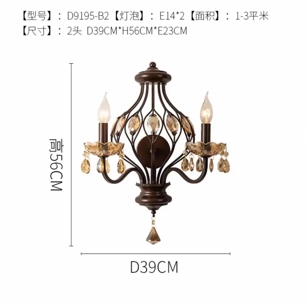 Antique bronze crystal candle wall lamp for living room bedroom