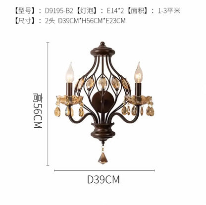 Antique bronze crystal candle wall lamp for living room bedroom