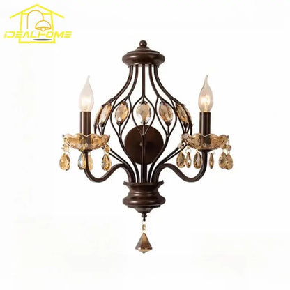 Antique bronze crystal candle wall lamp for living room bedroom