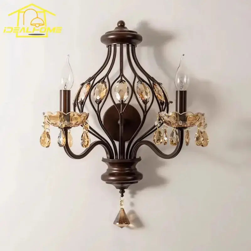 Antique bronze crystal candle wall lamp for living room bedroom