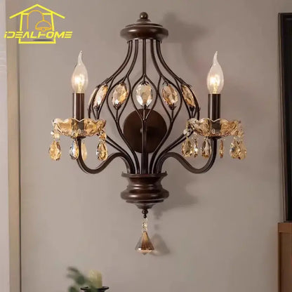 Antique bronze crystal candle wall lamp for living room bedroom