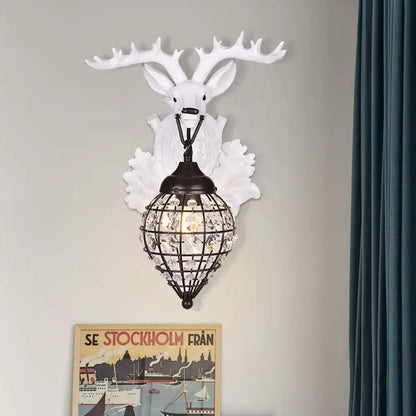 Antique bronze deer head wall lamp with birds living room sconce