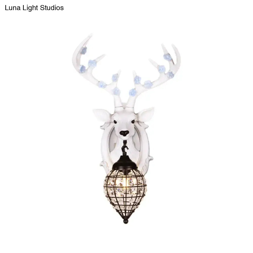 Antique bronze deer head wall lamp with birds living room sconce
