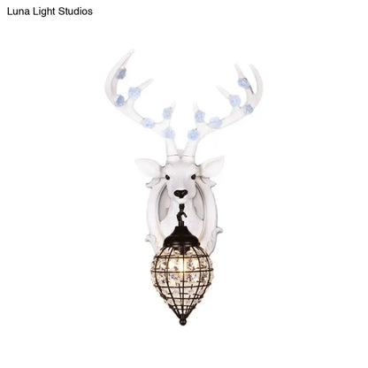 Antique bronze deer head wall lamp with birds living room sconce