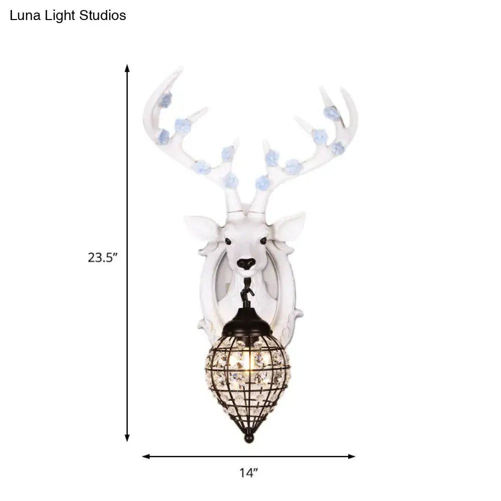 Antique bronze deer head wall lamp with birds living room sconce