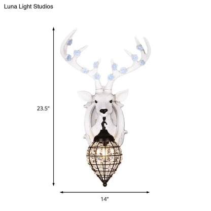 Antique bronze deer head wall lamp with birds living room sconce