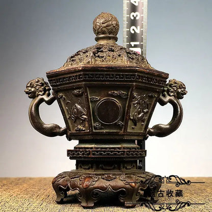 Antique bronze dragon incense burner set living room decor