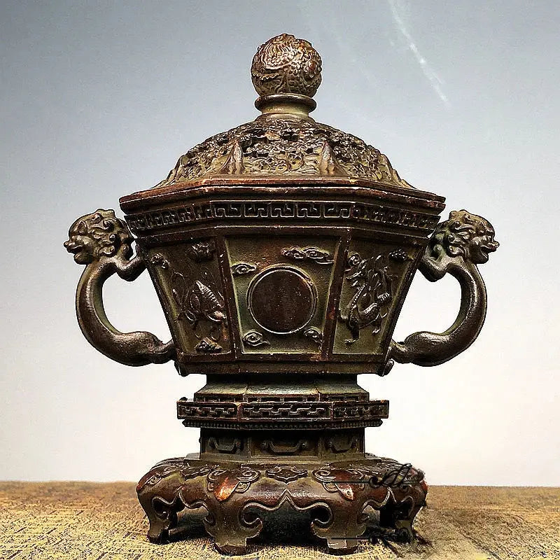 Antique bronze dragon incense burner set living room decor