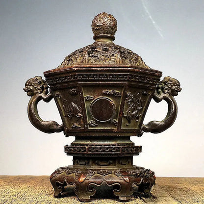 Antique bronze dragon incense burner set living room decor