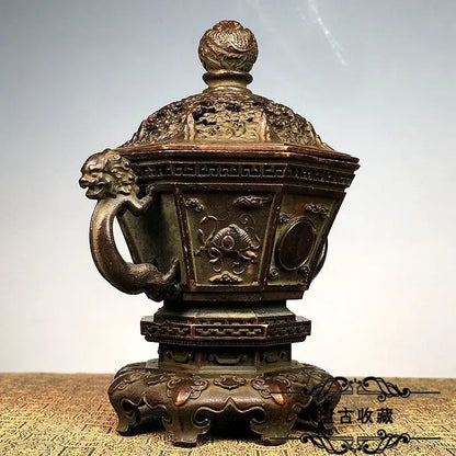 Antique bronze dragon incense burner set living room decor