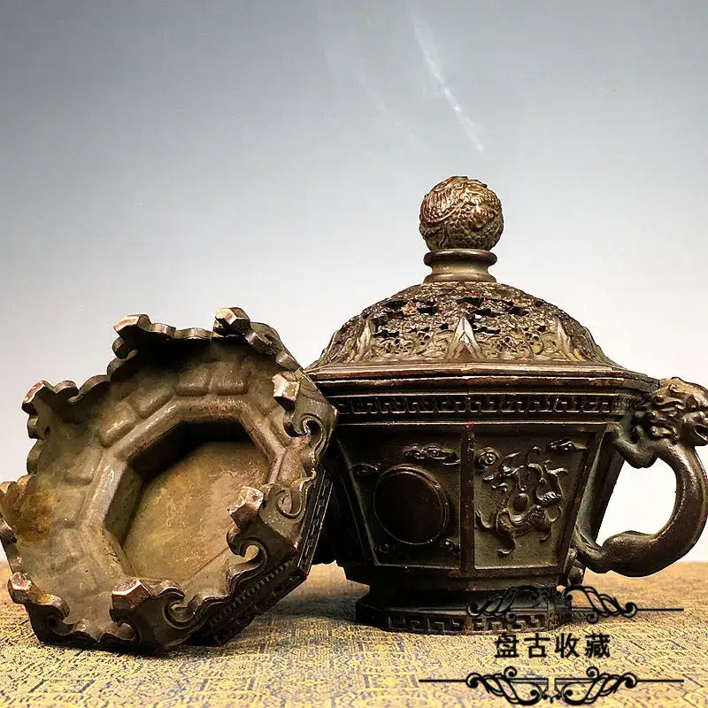 Antique bronze dragon incense burner set living room decor