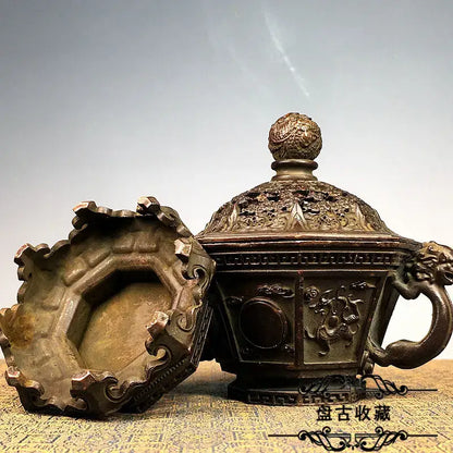 Antique bronze dragon incense burner set living room decor