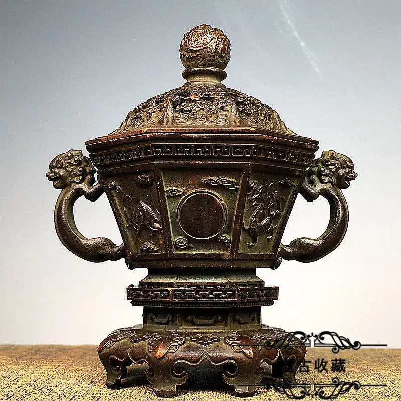 Antique bronze dragon incense burner set living room decor