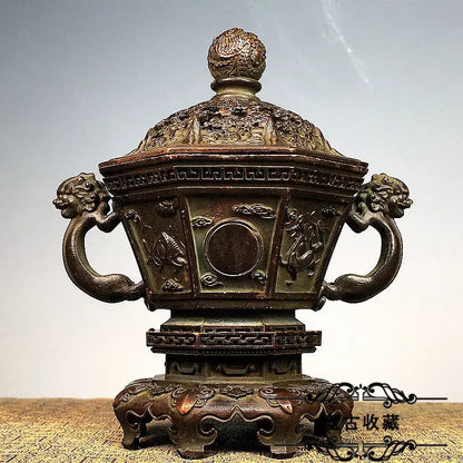 Antique bronze dragon incense burner set living room decor