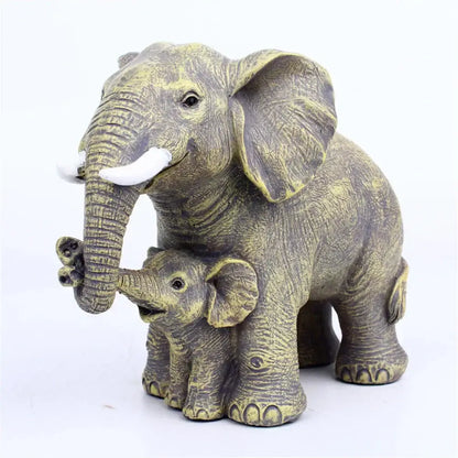 Antique bronze elephant family figurine living room ornament