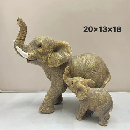 Antique bronze elephant family figurine living room ornament